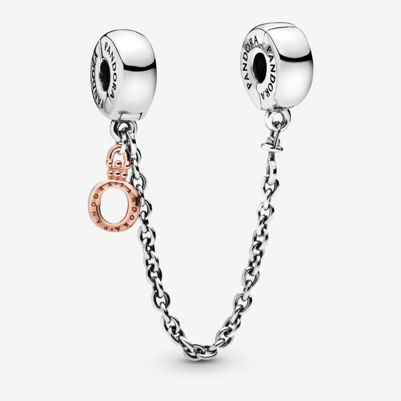 Pandora Dangling Crown O Safety Chain Charm Two-tone | 639KASQIB