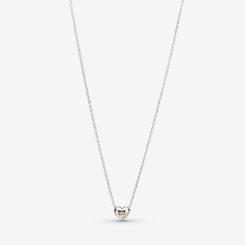 Pandora Domed Golden Heart Collier Necklace Two-tone | 614UQKYDT