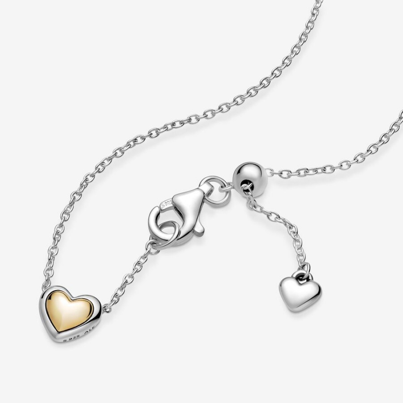 Pandora Domed Golden Heart Collier Necklace Two-tone | 614UQKYDT