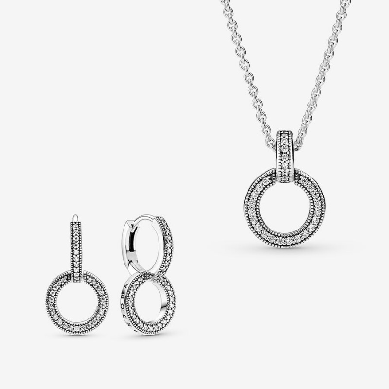 Pandora Double Circle Necklace and Earring Set | 851RUZYNA