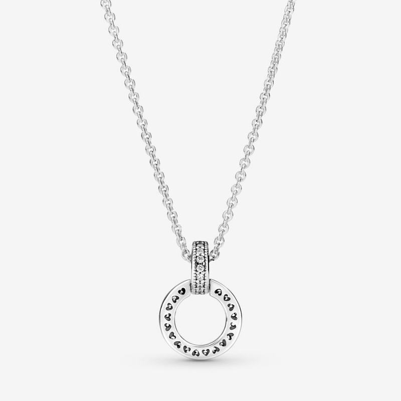 Pandora Double Circle Pendant & Necklace Sterling Silver | 721YFMHQC