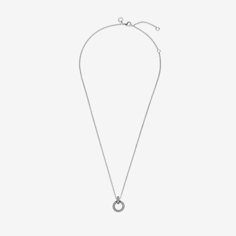 Pandora Double Circle Pendant & Necklace Sterling Silver | 721YFMHQC