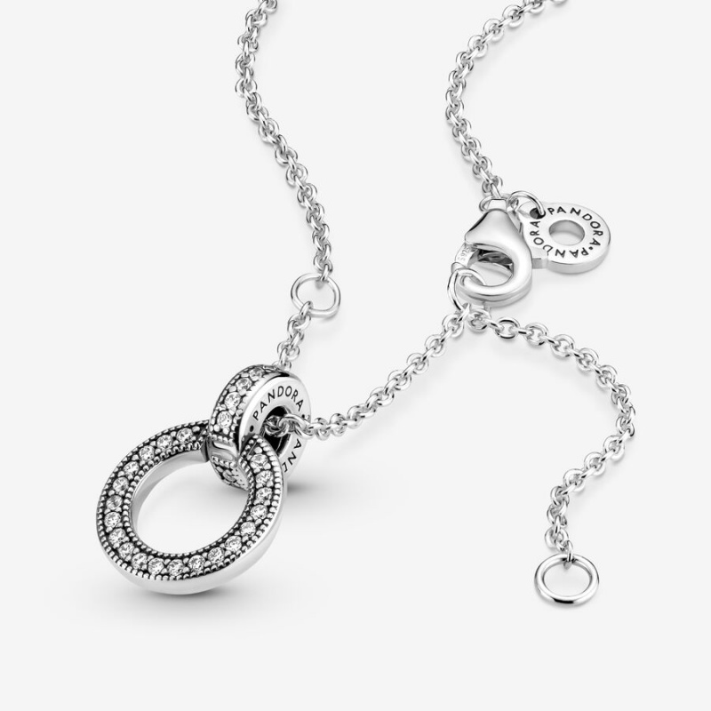 Pandora Double Circle Pendant & Necklace Sterling Silver | 721YFMHQC