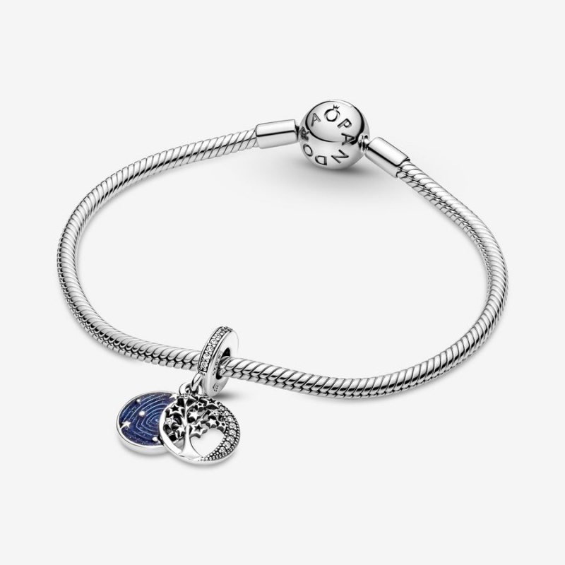 Pandora Double Dangle Tree & Galaxy Moon Charm Sterling Silver | 157HAVSTU