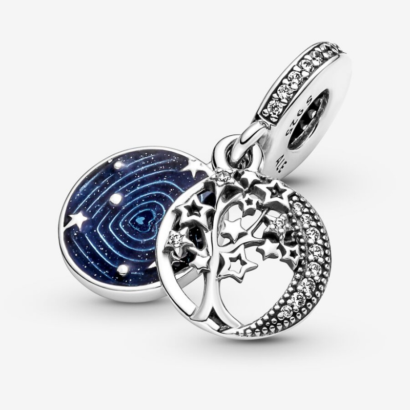 Pandora Double Dangle Tree & Galaxy Moon Charm Sterling Silver | 157HAVSTU