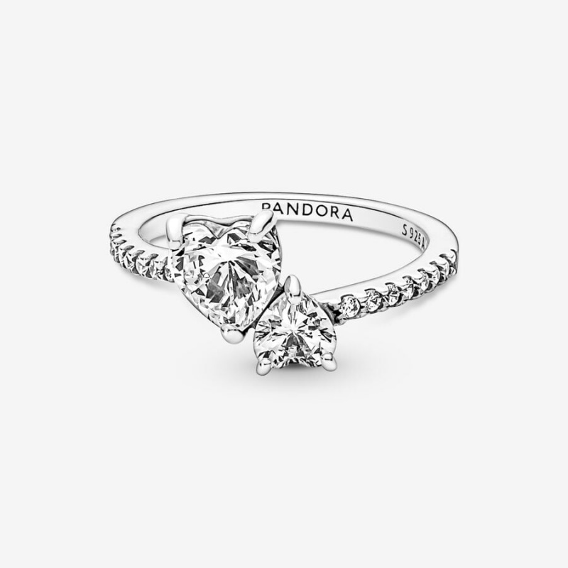 Pandora Double Heart Sparkling Ring Sterling Silver | 521MDCBEY