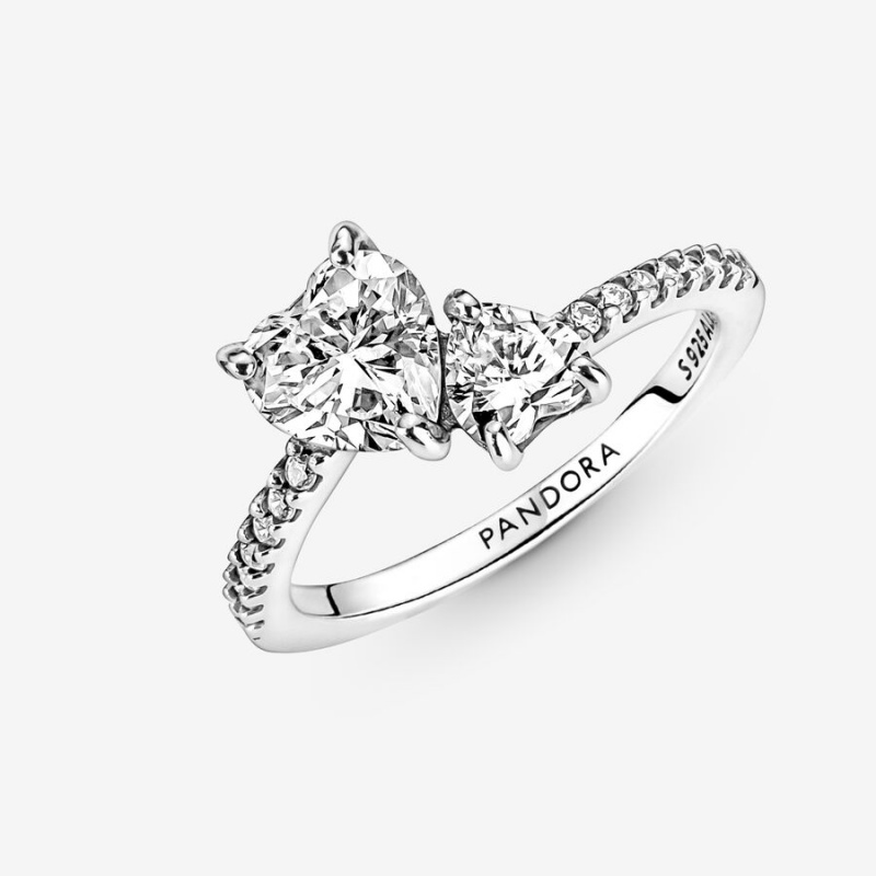 Pandora Double Heart Sparkling Ring Sterling Silver | 521MDCBEY