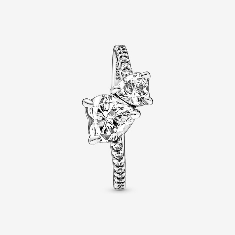 Pandora Double Heart Sparkling Ring Sterling Silver | 521MDCBEY