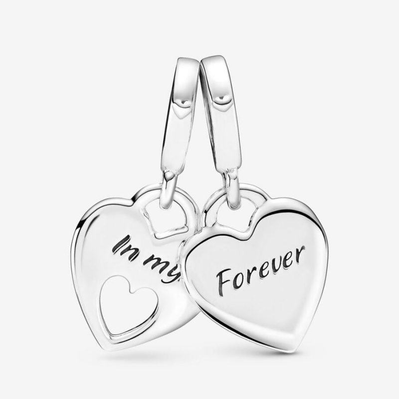 Pandora Double Heart Split Dangle Charm Sterling Silver | 124HTWQRO