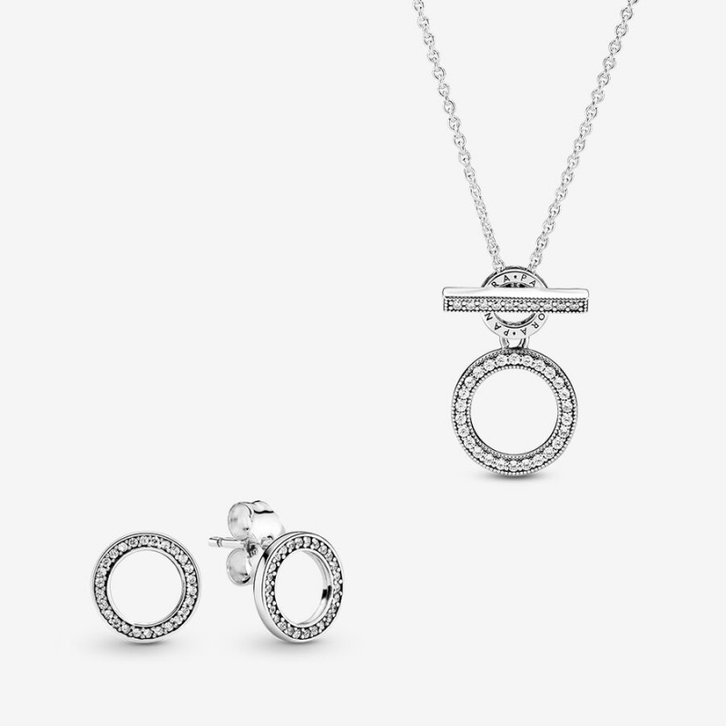 Pandora Double Hoop T-Bar Necklace and Earring Set | 947PXGWZO