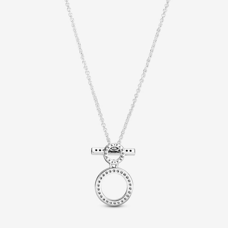 Pandora Double Hoop T-bar Necklace Sterling Silver | 290SMQEJW