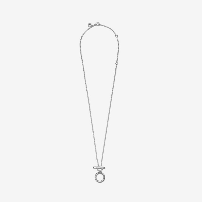 Pandora Double Hoop T-bar Necklace Sterling Silver | 290SMQEJW