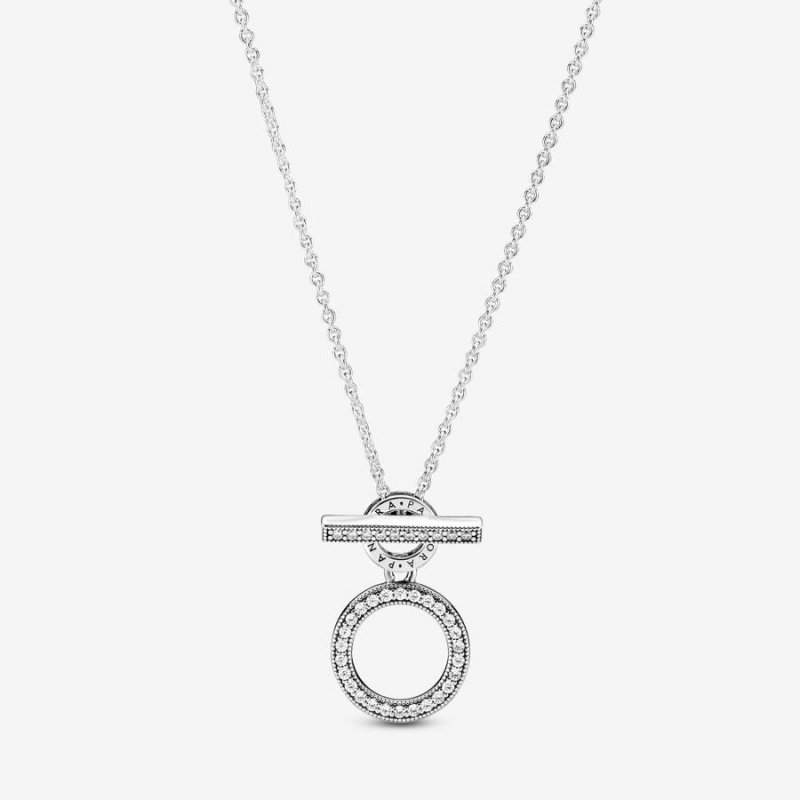 Pandora Double Hoop T-bar Necklace Sterling Silver | 290SMQEJW