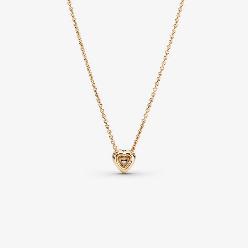 Pandora Elevated Heart Necklace Gold | 741LRUFBK