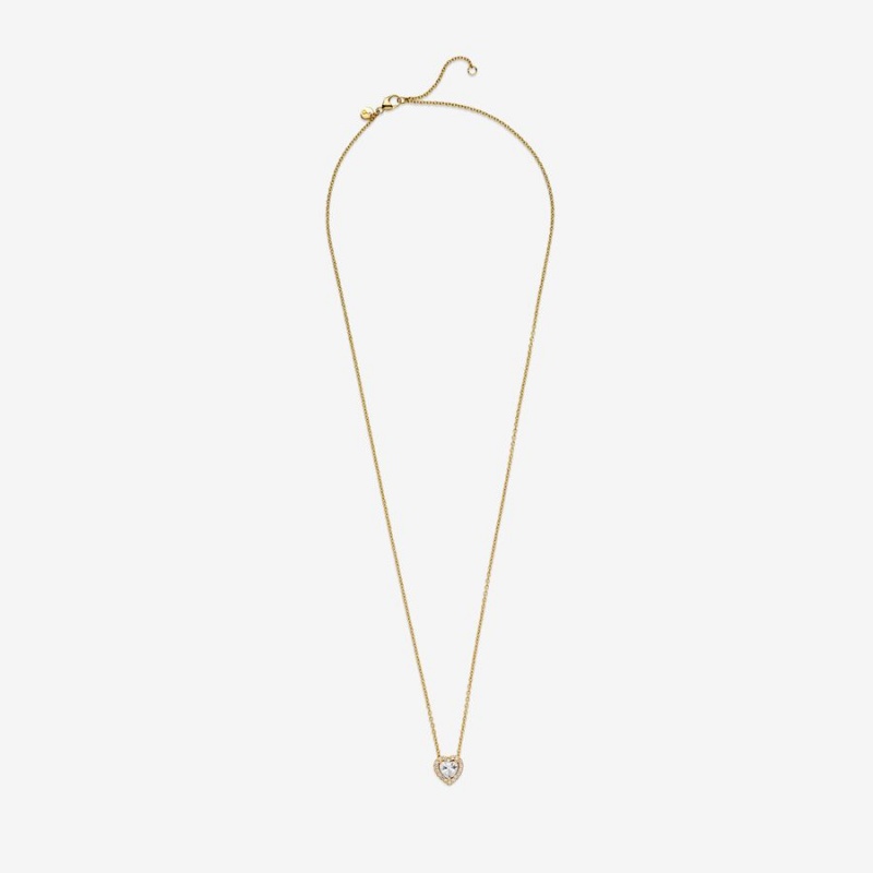 Pandora Elevated Heart Necklace Gold | 741LRUFBK