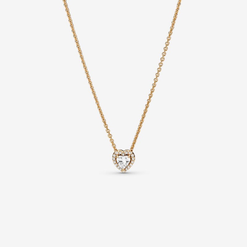 Pandora Elevated Heart Necklace Gold | 741LRUFBK