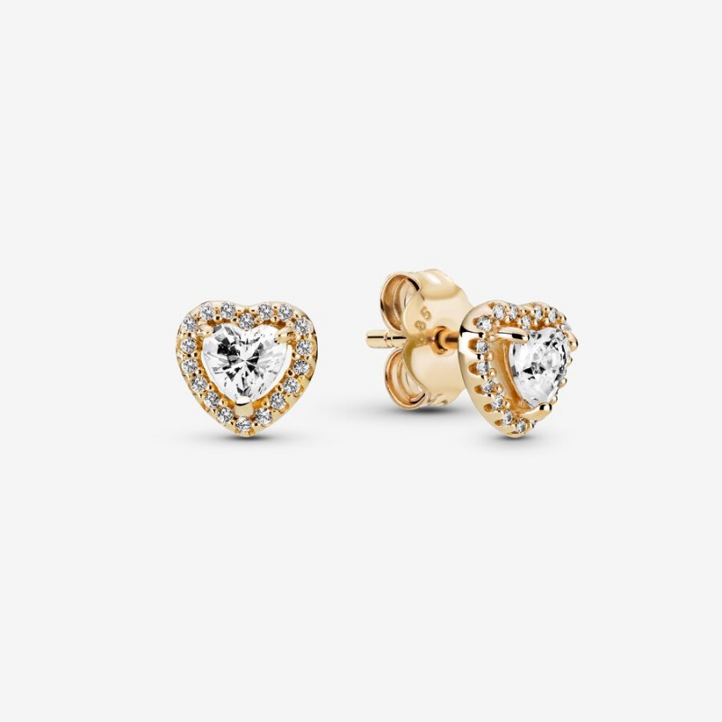 Pandora Elevated Heart Stud Earrings Gold | 971ZORSCY