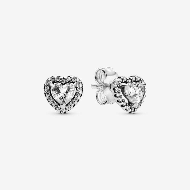 Pandora Elevated Heart Stud Earrings Sterling Silver | 721CMBZJI