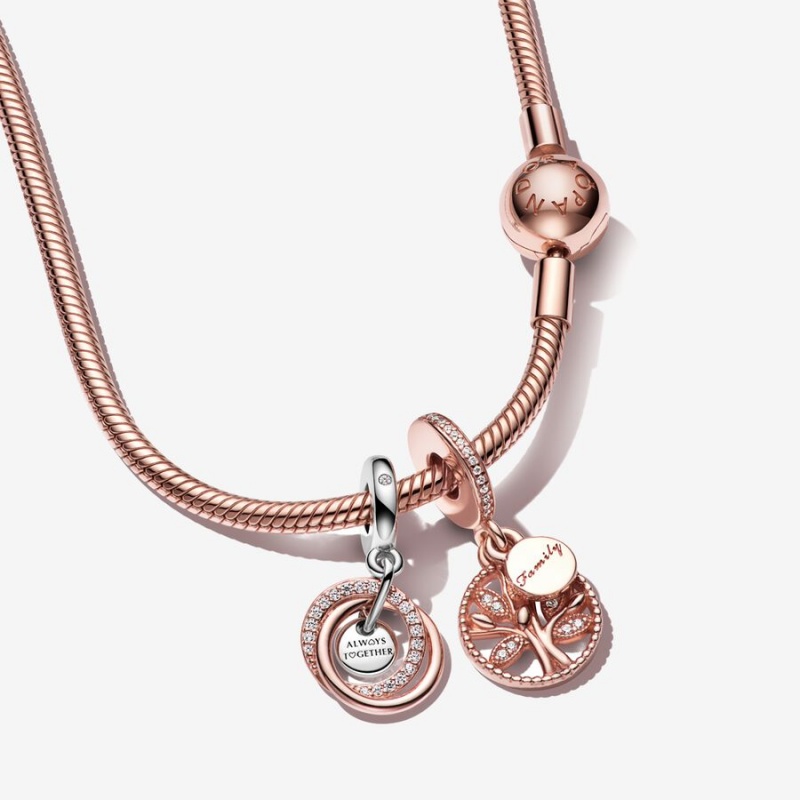 Pandora Family Circle Rose Charm Necklace Set | 456QBIVPC