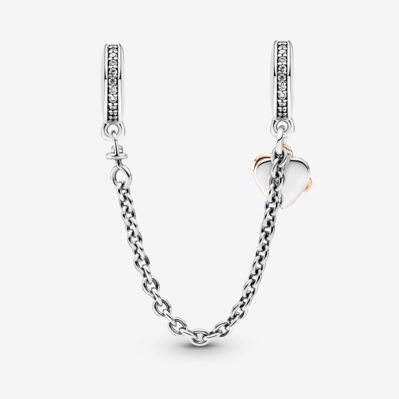 Pandora Family Heart Safety Chain Charm Two-tone | 596KRGTPJ