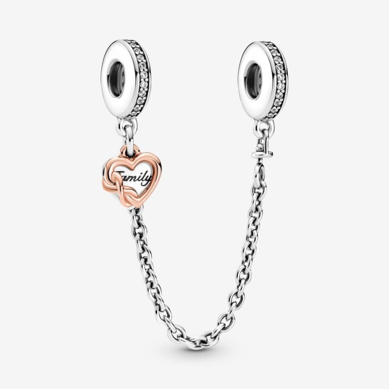 Pandora Family Heart Safety Chain Charm Two-tone | 596KRGTPJ