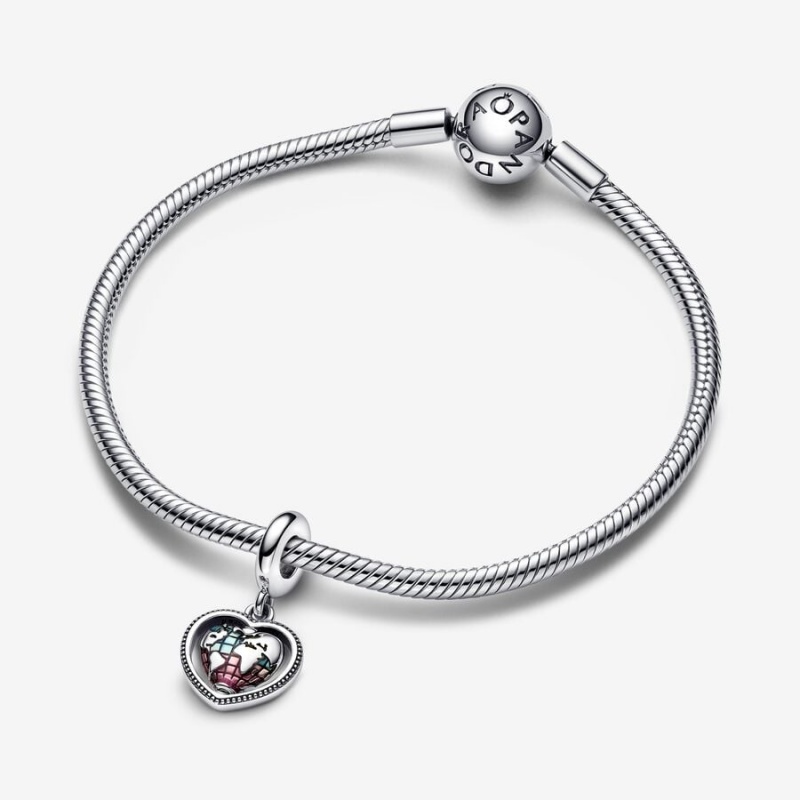 Pandora Family Spinning Heart Globe Dangle Charm Sterling Silver | 860OWARYZ