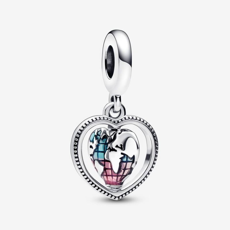 Pandora Family Spinning Heart Globe Dangle Charm Sterling Silver | 860OWARYZ