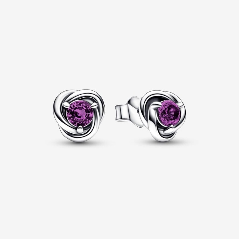 Pandora February Purple Eternity Circle Stud Earrings Sterling Silver | 634SGYLIU