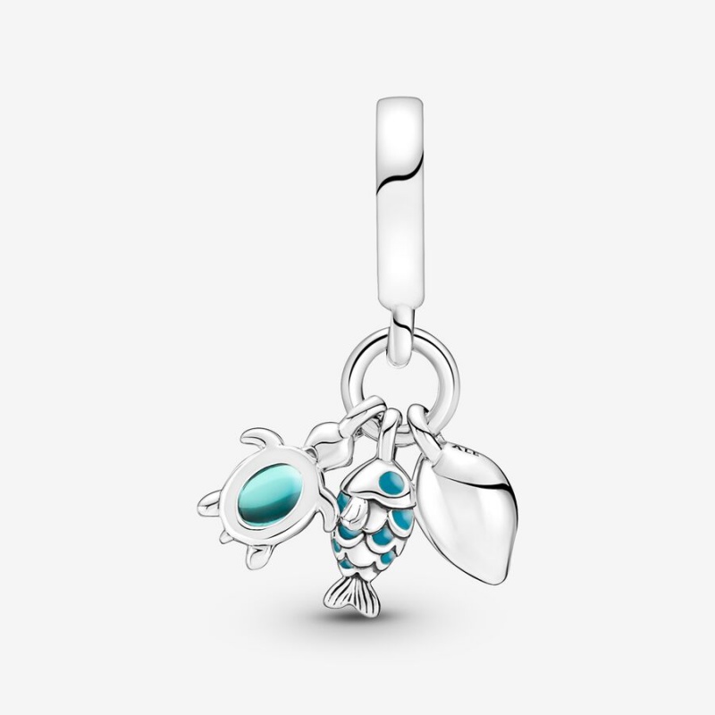 Pandora Fish, Sea Turtle & Conch Triple Dangle Charm Sterling Silver | 904VHLCND