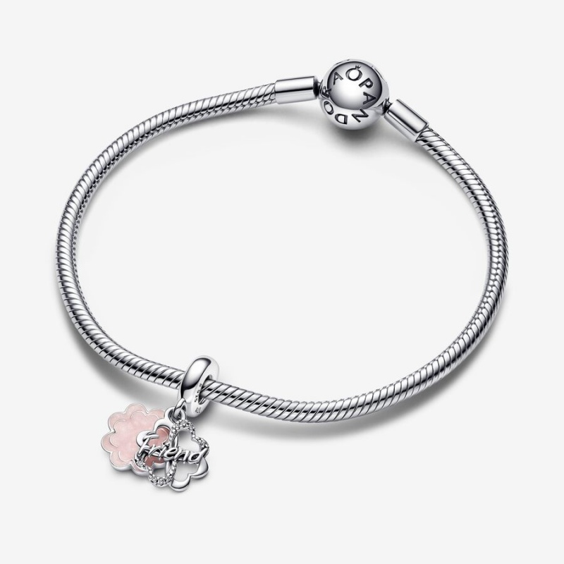 Pandora Four-leaf Clover Friendship Double Dangle Charm Sterling Silver | 259ACUEQT