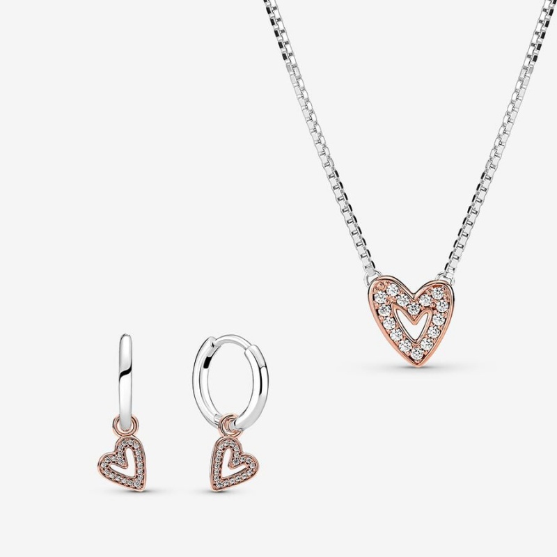 Pandora Freehand Heart Necklace and Earring Set | 938RNGMYT