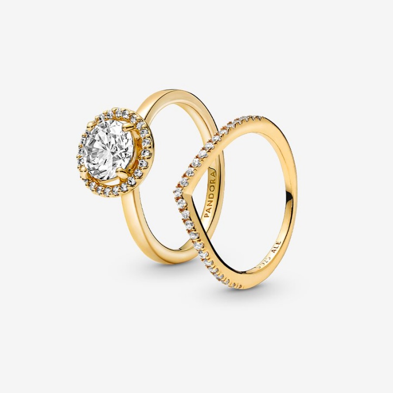 Pandora Halo of Gold Sparkling Wishbone Ring Set | 019JRHEAQ