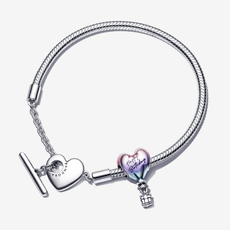 Pandora Happy Birthday Balloon T-Bar Heart Bracelet Set | 285XZYWLM