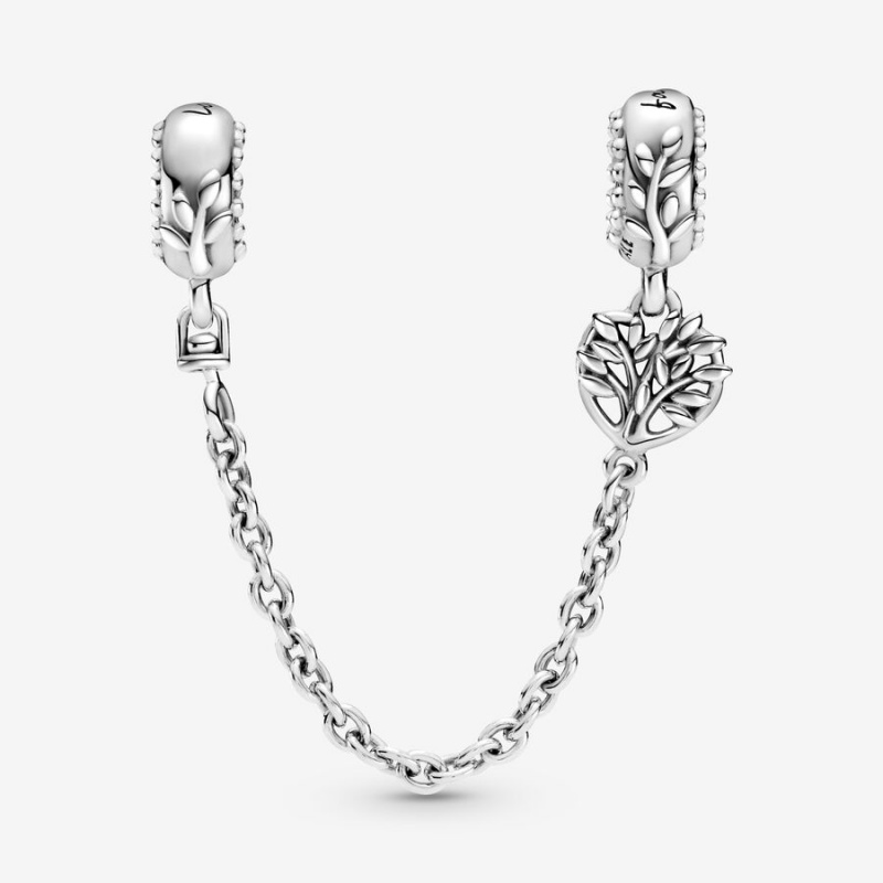 Pandora Heart Family Tree Safety Chain Charm Sterling Silver | 845BZKCSI