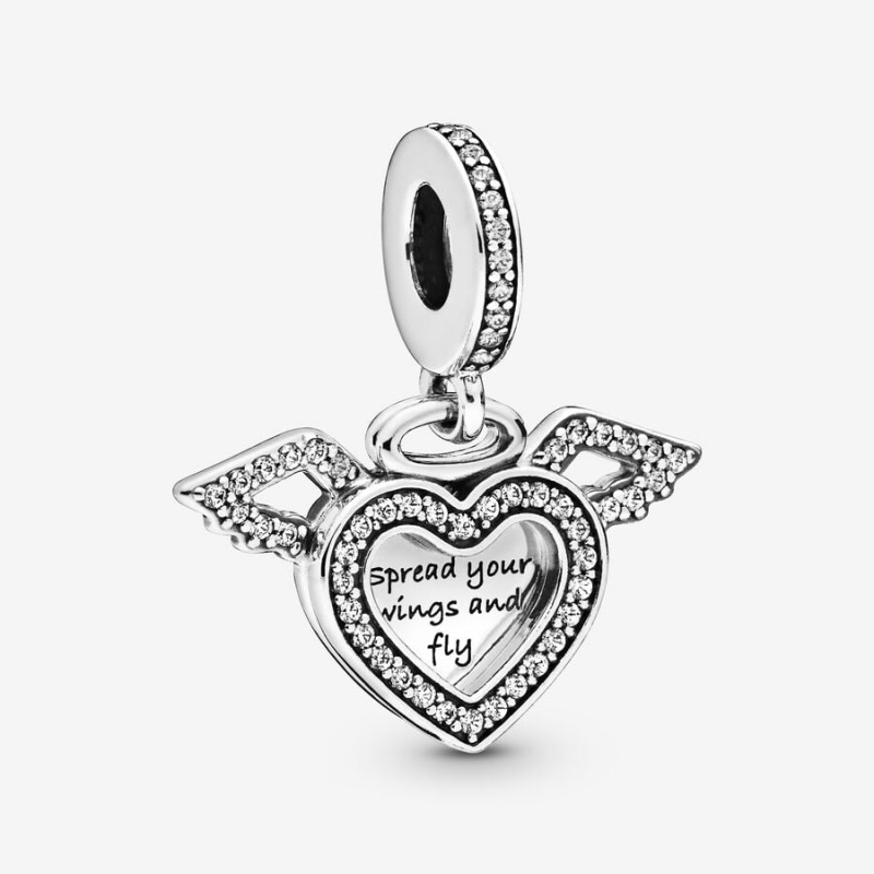 Pandora Heart and Angel Wings Dangle Charm Sterling Silver | 180QTLBNU