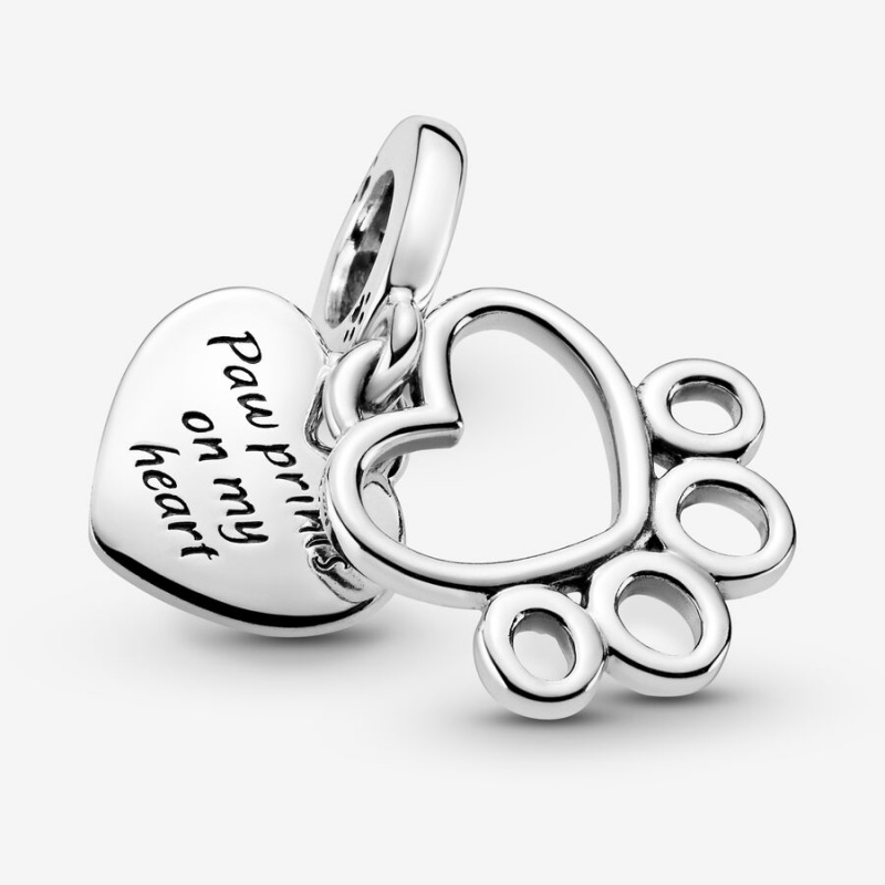 Pandora Hearts & Paw Print Dangle Charm Sterling Silver | 706WMESKG