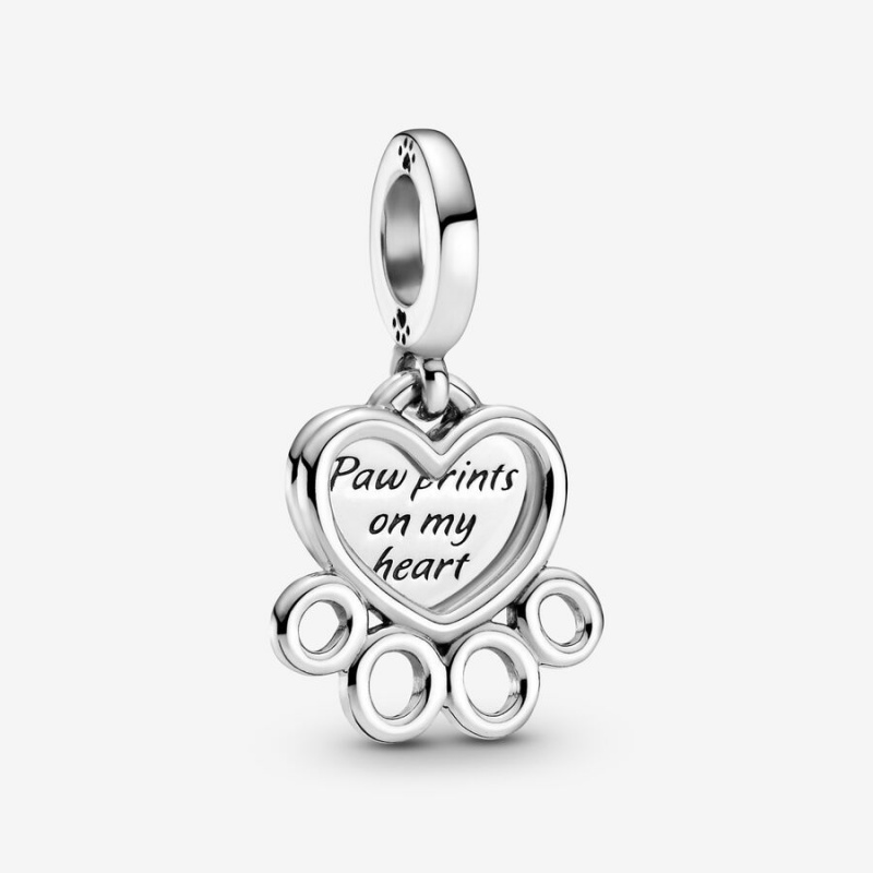 Pandora Hearts & Paw Print Dangle Charm Sterling Silver | 706WMESKG