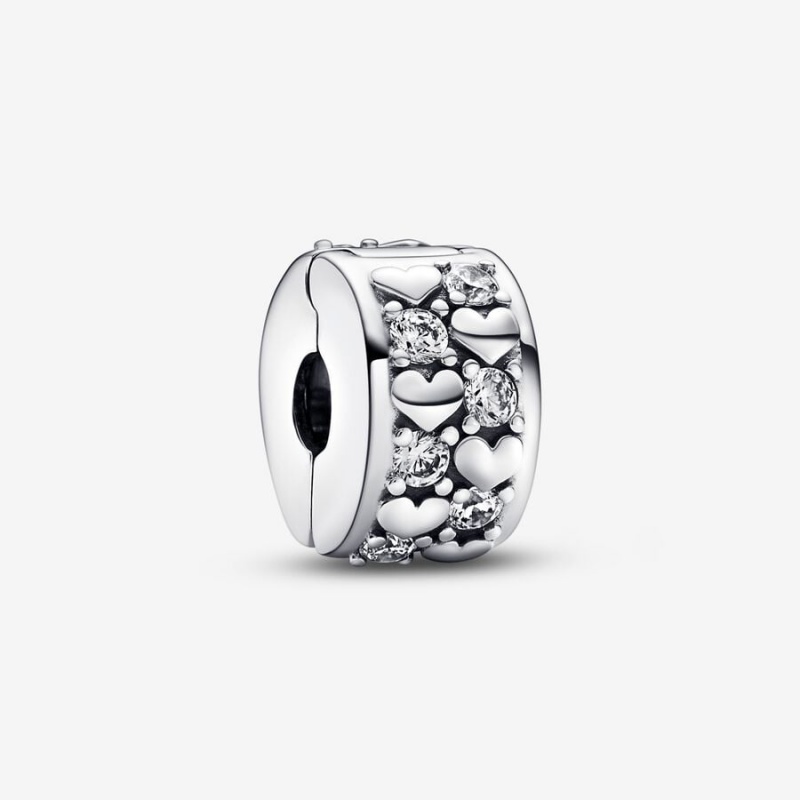 Pandora Infinite Hearts Sparkling Clip Charm Sterling Silver | 912FBOZGA