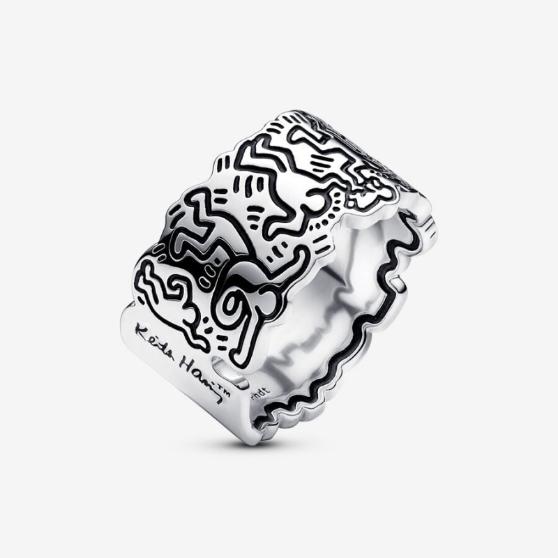 Pandora Keith Haring™ x Line Art Love and People Wide Ring Sterling Silver | 045BIRJLU