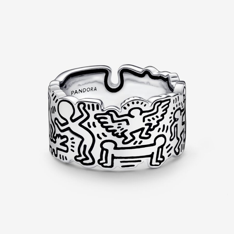 Pandora Keith Haring™ x Line Art Love and People Wide Ring Sterling Silver | 045BIRJLU