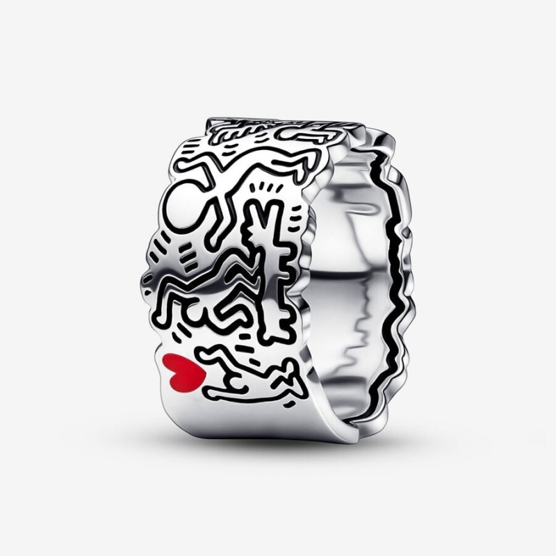 Pandora Keith Haring™ x Line Art Love and People Wide Ring Sterling Silver | 045BIRJLU