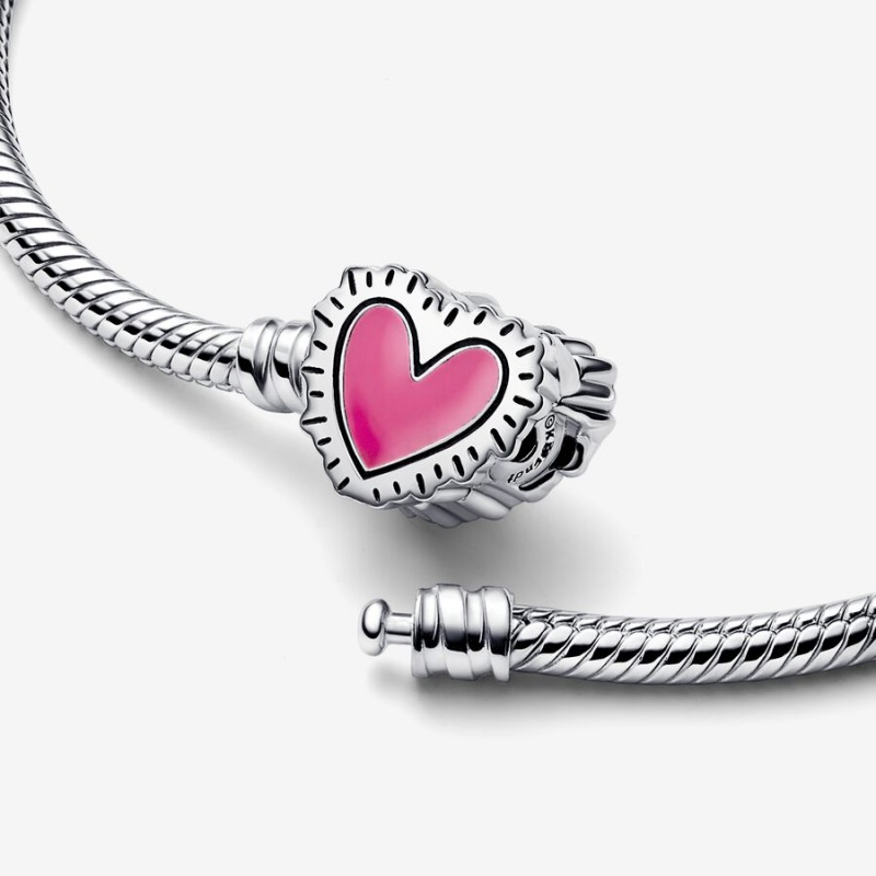 Pandora Keith Haring™ x Moments Radiant Heart Snake Chain Bracelet Sterling Silver | 412REOHXN