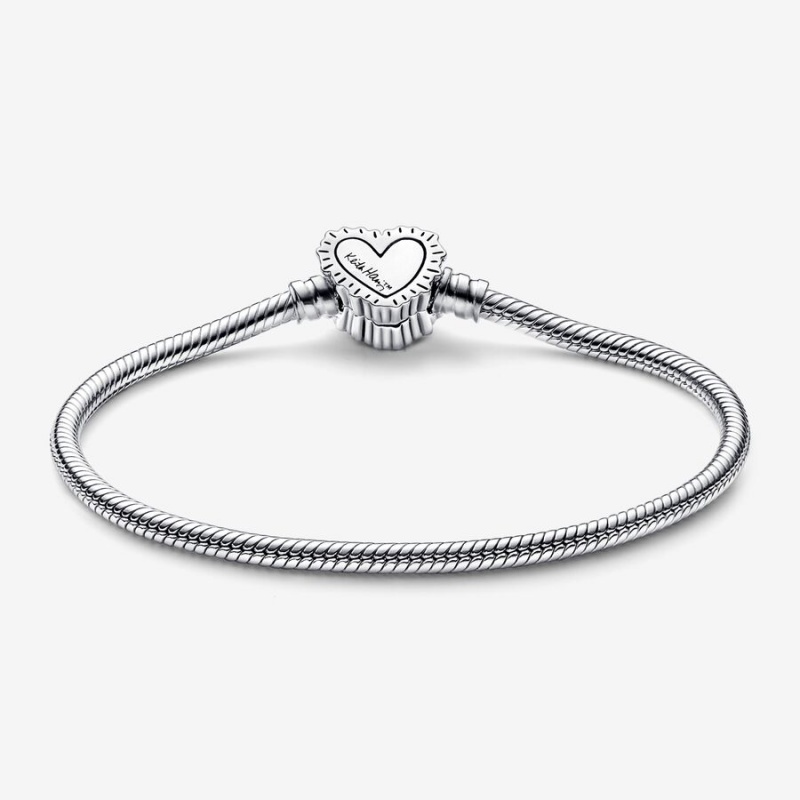 Pandora Keith Haring™ x Moments Radiant Heart Snake Chain Bracelet Sterling Silver | 412REOHXN