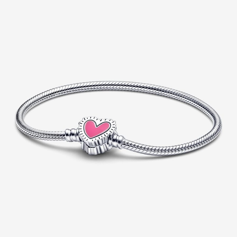 Pandora Keith Haring™ x Moments Radiant Heart Snake Chain Bracelet Sterling Silver | 412REOHXN