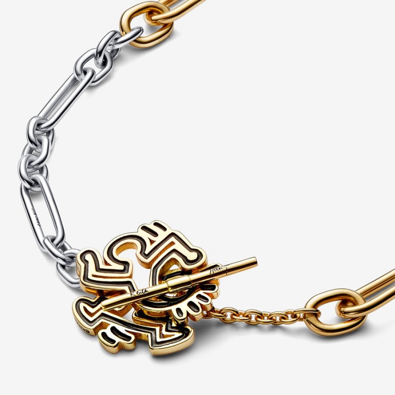 Pandora Keith Haring™ x Two-tone Twisted Figure T Bar Pendant Necklace Two-tone | 257VBHJMD