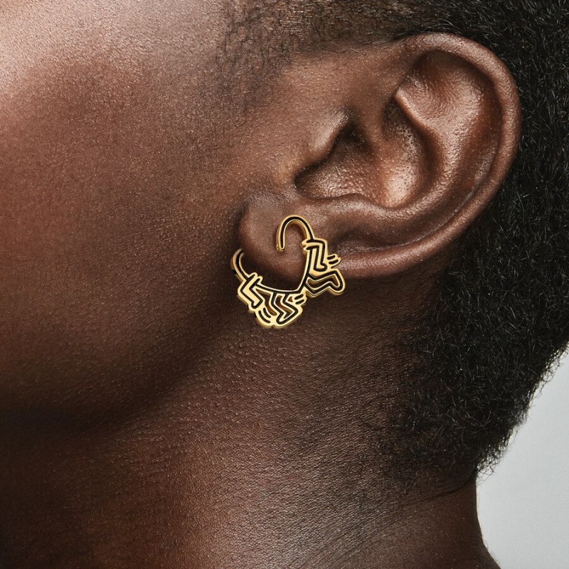 Pandora Keith Haring™ x Walking Heart Stud Earring Gold Plated | 689DSBVAY