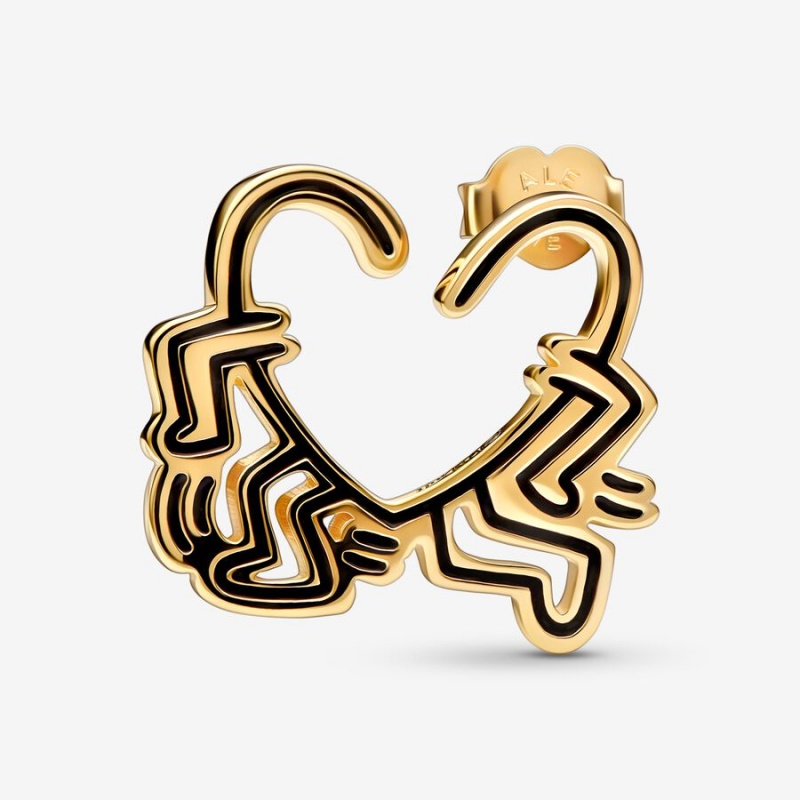 Pandora Keith Haring™ x Walking Heart Stud Earring Gold Plated | 689DSBVAY