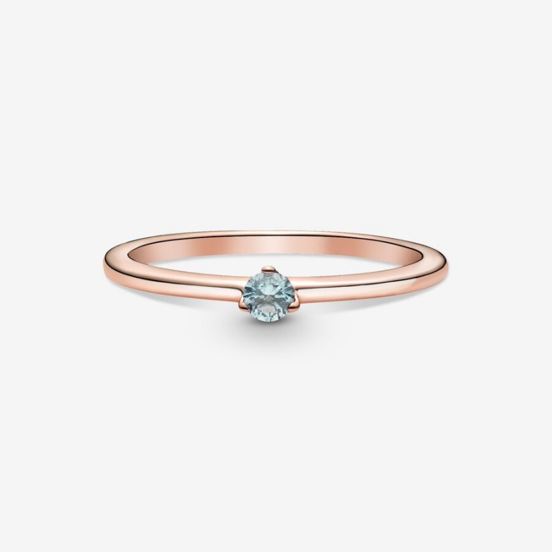 Pandora Light Blue Solitaire Ring Rose Gold Plated | 543GOXEYR