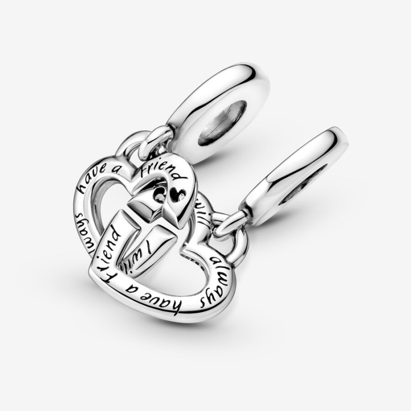 Pandora Linked Sister Hearts Split Dangle Charm Sterling Silver | 326XLVOGP