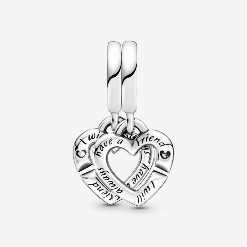 Pandora Linked Sister Hearts Split Dangle Charm Sterling Silver | 326XLVOGP